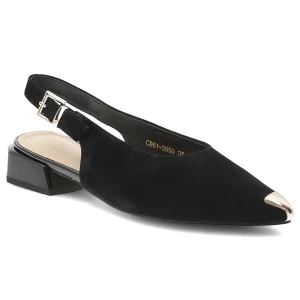 Czółenka damskie S.Barski, cholewka ze skóry naturalnej zamszowej elegancki fason slingback niski stabilny obcas, czarne, CR61-3050