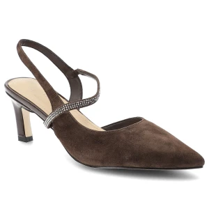 Czółenka damskie S.Barski, cholewka ze skóry naturalnej zamszowej elegancki fason smukły obcas klasyczny design, brązowe, CR61-3048