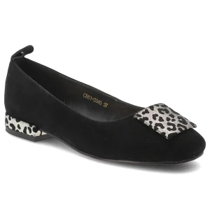 Czółenka damskie S.Barski, cholewka ze skóry naturalnej zamszowej wsuwany fason zabudowany przód, czarne, CR61-3040