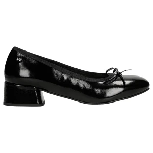 Czarne lakierowane czółenka damskie na szerokim obcasie 35175-31 Wojas