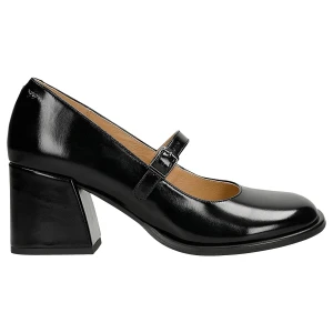 Czarne lakierowane czółenka mary jane na stabilnym slupku 35161-51 Wojas
