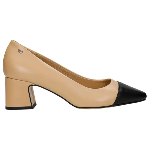 Beżowe czółenka skórzane z czarnym noskiem 35189-54 Wojas