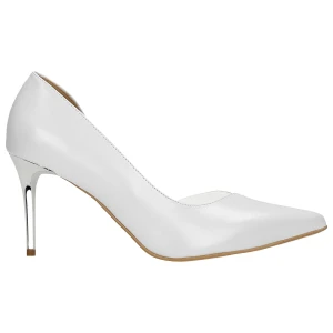 Białe perłowe czółenka damskie na srebrnej szpilce 35179-89 Wojas