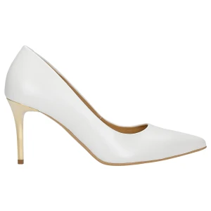 Białe skórzane czółenka na zlotej szpilce 35178-59 Wojas