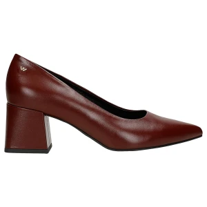 Bordowe skórzane czółenka damskie na szerokim slupku 35173-55 Wojas