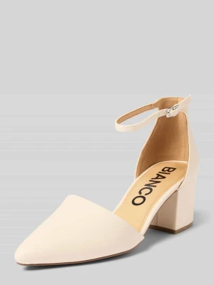 Czółenka z obcasem słupkiem i paseczkami Bianco