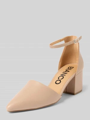 Czółenka z obcasem słupkiem i paseczkami Bianco