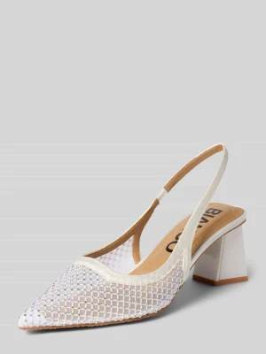 czółenka z obszyciem ozdobnymi kamieniami i obcasem słupek Bianco