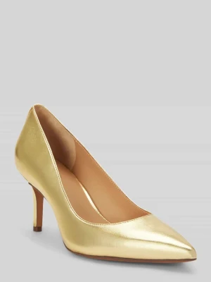 Czółenka z prawdziwej skóry z detalem z logo Lauren Ralph Lauren Złoty