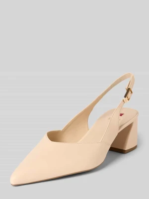 Czółenka ze skóry z paskiem i obcasem słupkiem Högl