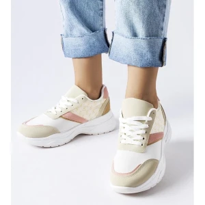 Zdjęcie produktu D/GMR Beżowo-białe sneakersy ze złotym akcentem duffy beżowy