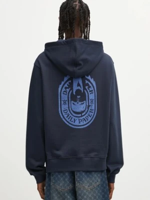 Daily Paper bluza bawełniana Candle Label Hoodie męska kolor granatowy z kapturem z nadrukiem 2521106