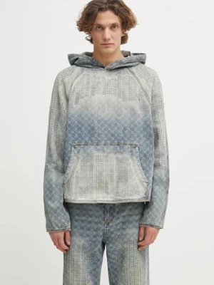 Daily Paper bluza jeansowa Destroyed Denim Hoodie męska kolor niebieski z kapturem wzorzysta 2521025