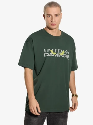 Damage t-shirt bawełniany khaki Klasyk