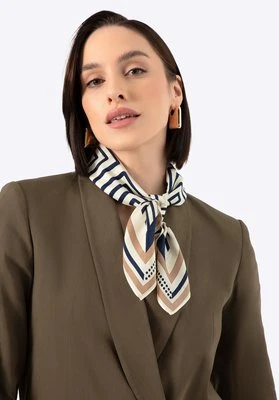 Damska apaszka jedwabna w geometryczne wzory kremowo - granatowa Wittchen