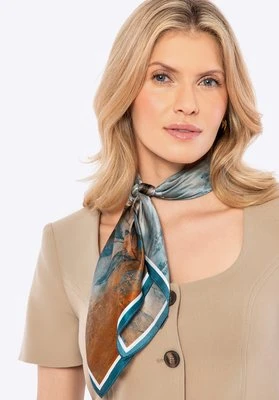 Damska apaszka jedwabna we wzory niebiesko - brązowa Wittchen