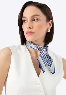 Damska apaszka jedwabna ze wzorem w kwiaty niebiesko - biała Wittchen