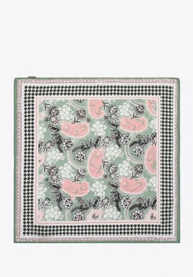 Damska apaszka jedwabna ze wzorem w kwiaty zielono - różowa Wittchen