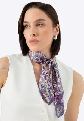 Damska apaszka z jedwabiu w abstrakcyjny wzór fioletowo - żółta Wittchen