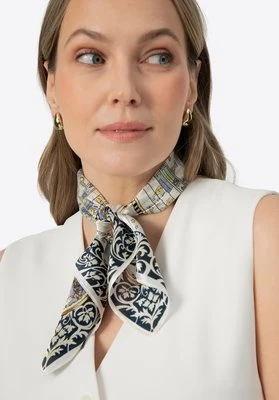 Damska apaszka z jedwabiu w geometryczny wzór biało - granatowa Wittchen