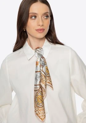 Damska apaszka z jedwabiu w geometryczny wzór brązowo - biała Wittchen