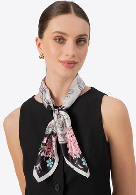 Damska apaszka z jedwabiu w motyw kwiatowy czarno - różowa Wittchen