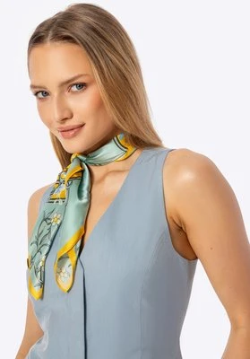 Damska apaszka z jedwabiu w motyw kwiatowy żółto - niebieska Wittchen