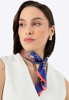 Damska apaszka z jedwabiu w motyw morski granatowo - złota Wittchen
