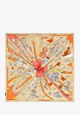 Damska apaszka z jedwabiu z dekoracyjnym motywem beżowo - pomarańczowa Wittchen