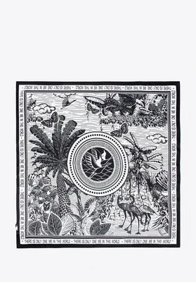 Damska apaszka z jedwabiu z ilustracyjnym motywem natury biało - czarna Wittchen