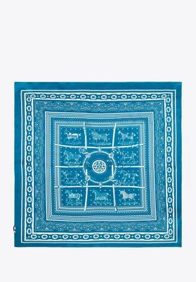 Damska apaszka z jedwabiu z motywem jeździeckim niebieska Wittchen