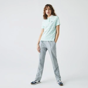 Damska Bawełniana Koszulka Polo Regular Fit Z Kołnierzykiem Z Siateczki W Paski Lacoste