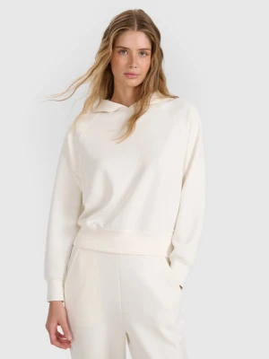 Damska bluza dresowa nierozpinana z kapturem 4F 4FWAW25TSWSF1834 - biała