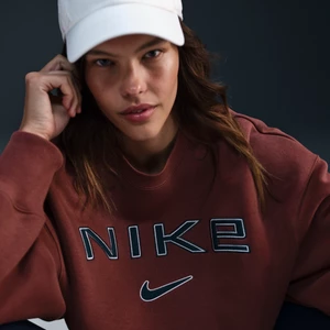 Damska bluza dresowa o dodatkowo powiększonym kroju z półokrągłym dekoltem i logo Nike Sportswear Phoenix Fleece - Brązowy