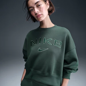 Damska bluza dresowa o dodatkowo powiększonym kroju z półokrągłym dekoltem i logo Nike Sportswear Phoenix Fleece - Zieleń