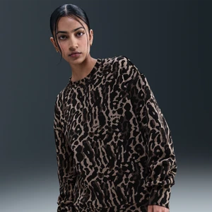 Damska bluza dresowa o kroju oversize z półokrągłym dekoltem i nadrukiem Nike Phoenix Fleece - Czerń