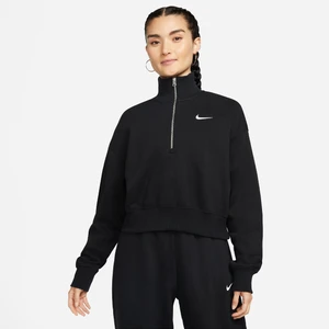 Damska bluza dresowa o skróconym kroju z zamkiem 1/4 Nike Phoenix Fleece - Czerń