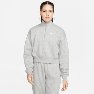 Damska bluza dresowa o skróconym kroju z zamkiem 1/4 Nike Phoenix Fleece - Szary