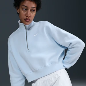 Damska bluza dresowa o skróconym kroju z zamkiem 1/4 Nike Sportswear Phoenix Fleece - Niebieski
