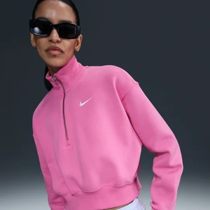 Damska bluza dresowa o skróconym kroju z zamkiem 1/4 Nike Sportswear Phoenix Fleece - Różowy