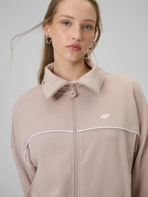 Damska bluza dresowa rozpinana bez kaptura 4F 4FWSS26TSWSF2174 - beżowa