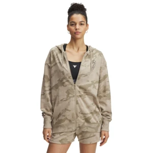 Damska bluza dresowa rozpinana z kapturem Under Armour Project Rock Terry Full Zip - beżowa