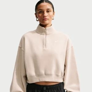 Damska bluza o skróconym kroju oversize z zamkiem 1 / 4 Nike Studio Fleece Medium Weight - Brązowy