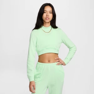 Damska bluza o skróconym kroju z półokrągłym dekoltem z dzianiny dresowej Nike Sportswear Chill Terry - Zieleń