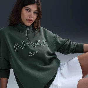 Damska bluza oversize z logo i zamkiem 1/4 Nike Sportswear Phoenix Fleece - Zieleń