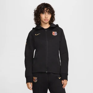 Damska bluza piłkarska z kapturem i zamkiem na całej długości Nike FC Barcelona Tech Fleece Windrunner - Czerń