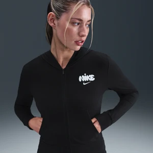 Damska bluza z kapturem, długim rękawem i zamkiem na całej długości Nike - Czerń