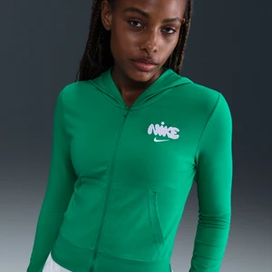Damska bluza z kapturem, długim rękawem i zamkiem na całej długości Nike - Zieleń