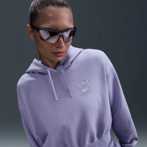 Damska bluza z kapturem i grafiką o skróconym kroju oversize Nike Sportswear Club Fleece - Fiolet