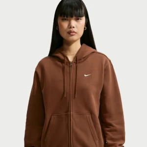 Damska bluza z kapturem i suwakiem na całej długości Nike Studio Fleece Medium Weight - Brązowy